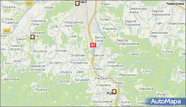 mapa Barcice gmina Stary Sącz, Barcice gmina Stary Sącz na mapie Targeo