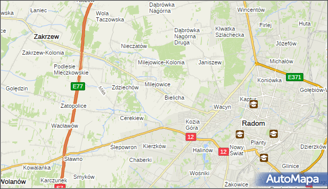 mapa Bielicha, Bielicha na mapie Targeo