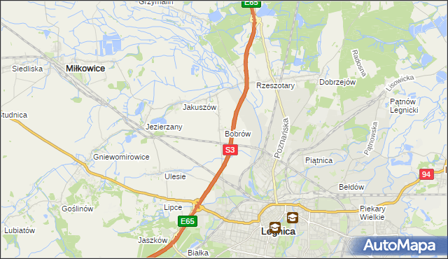 mapa Bobrów gmina Miłkowice, Bobrów gmina Miłkowice na mapie Targeo