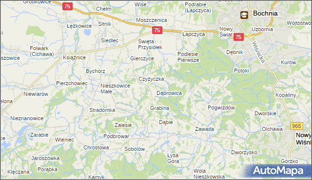 mapa Dąbrowica gmina Bochnia, Dąbrowica gmina Bochnia na mapie Targeo