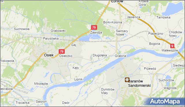 mapa Długołęka gmina Osiek, Długołęka gmina Osiek na mapie Targeo