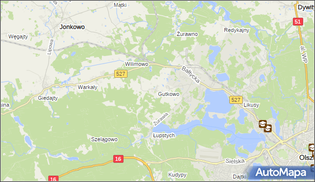 mapa Gutkowo gmina Jonkowo, Gutkowo gmina Jonkowo na mapie Targeo