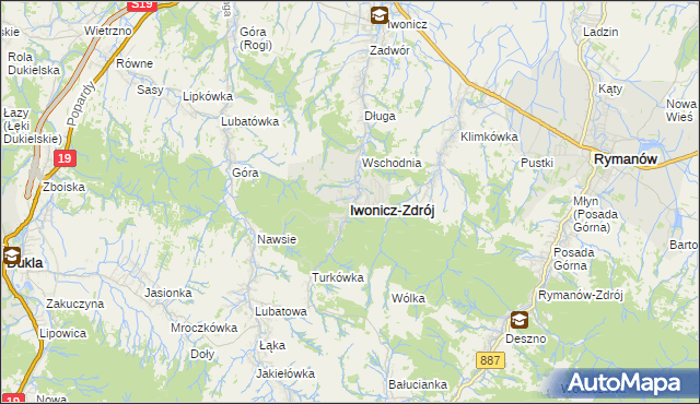 mapa Iwonicz-Zdrój, Iwonicz-Zdrój na mapie Targeo