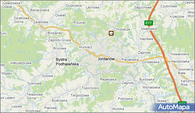 mapa Jordanów powiat suski, Jordanów powiat suski na mapie Targeo