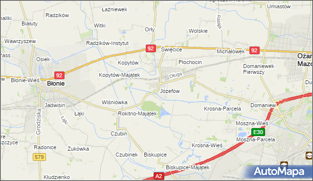 mapa Józefów gmina Ożarów Mazowiecki, Józefów gmina Ożarów Mazowiecki na mapie Targeo