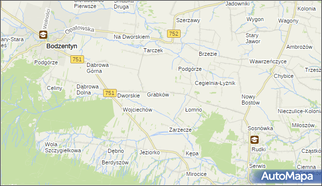 mapa Krajków gmina Pawłów, Krajków gmina Pawłów na mapie Targeo