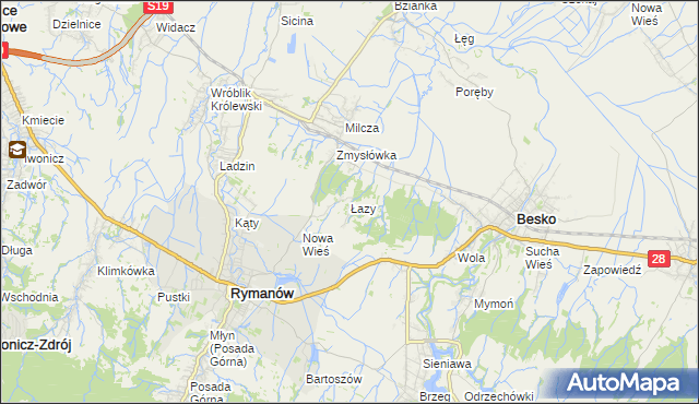 mapa Łazy gmina Rymanów, Łazy gmina Rymanów na mapie Targeo