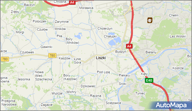 mapa Liszki powiat krakowski, Liszki powiat krakowski na mapie Targeo