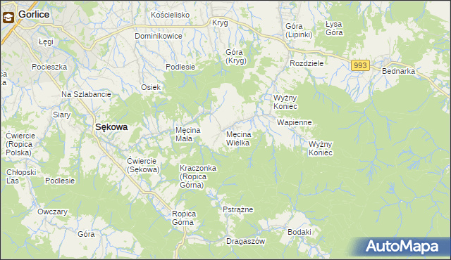 mapa Męcina Wielka, Męcina Wielka na mapie Targeo