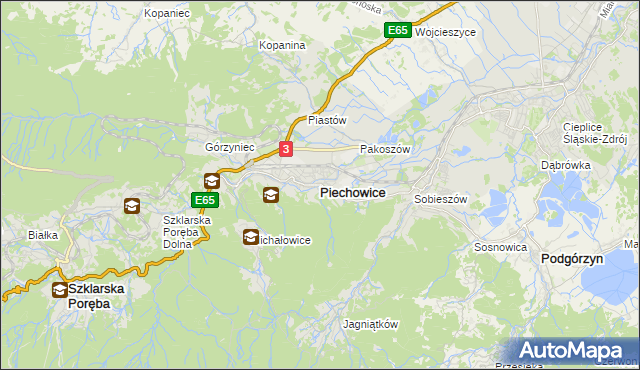 mapa Piechowice powiat jeleniogórski, Piechowice powiat jeleniogórski na mapie Targeo