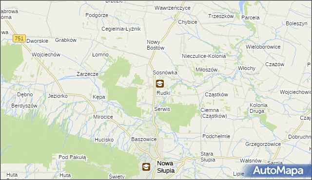mapa Rudki gmina Nowa Słupia, Rudki gmina Nowa Słupia na mapie Targeo