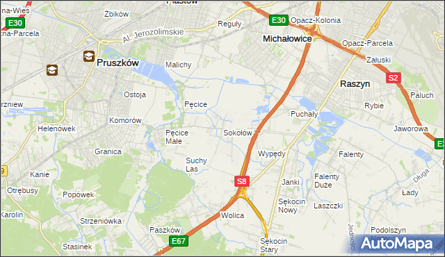 mapa Sokołów gmina Michałowice, Sokołów gmina Michałowice na mapie Targeo