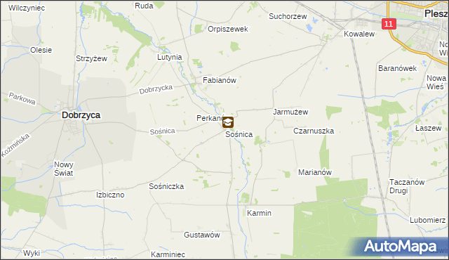 mapa Sośnica gmina Dobrzyca, Sośnica gmina Dobrzyca na mapie Targeo