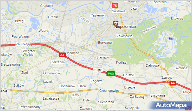 mapa Staniątki, Staniątki na mapie Targeo