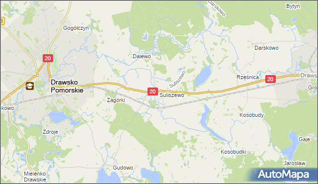 mapa Suliszewo gmina Drawsko Pomorskie, Suliszewo gmina Drawsko Pomorskie na mapie Targeo