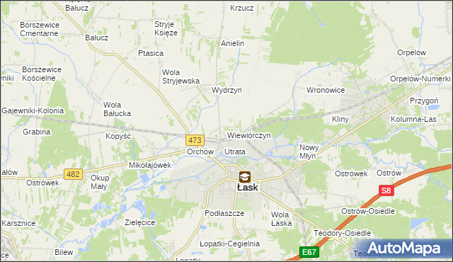 mapa Wiewiórczyn gmina Łask, Wiewiórczyn gmina Łask na mapie Targeo