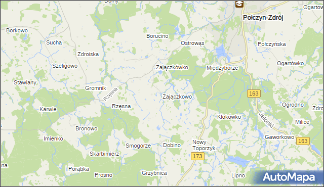 mapa Zajączkowo gmina Połczyn-Zdrój, Zajączkowo gmina Połczyn-Zdrój na mapie Targeo