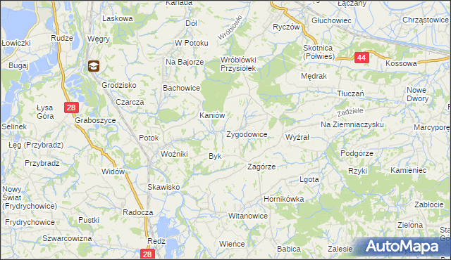 mapa Zygodowice, Zygodowice na mapie Targeo