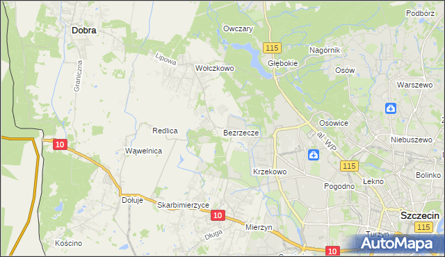 mapa Bezrzecze, Bezrzecze na mapie Targeo