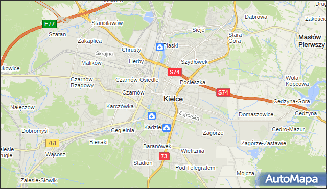 mapa Kielc, Kielce na mapie Targeo