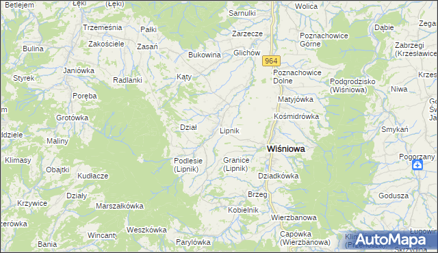 mapa Lipnik gmina Wiśniowa, Lipnik gmina Wiśniowa na mapie Targeo