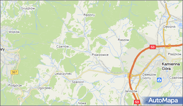 mapa Pisarzowice gmina Kamienna Góra, Pisarzowice gmina Kamienna Góra na mapie Targeo