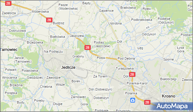 mapa Potok gmina Jedlicze, Potok gmina Jedlicze na mapie Targeo