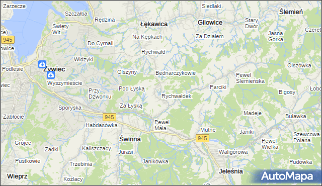 mapa Rychwałdek, Rychwałdek na mapie Targeo