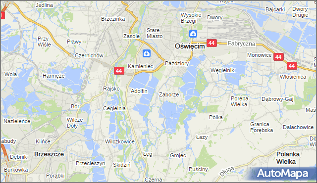 mapa Zaborze gmina Oświęcim, Zaborze gmina Oświęcim na mapie Targeo