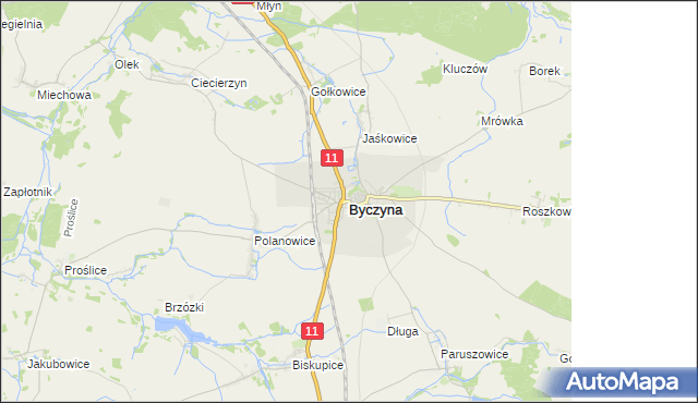 mapa Byczyna powiat kluczborski, Byczyna powiat kluczborski na mapie Targeo