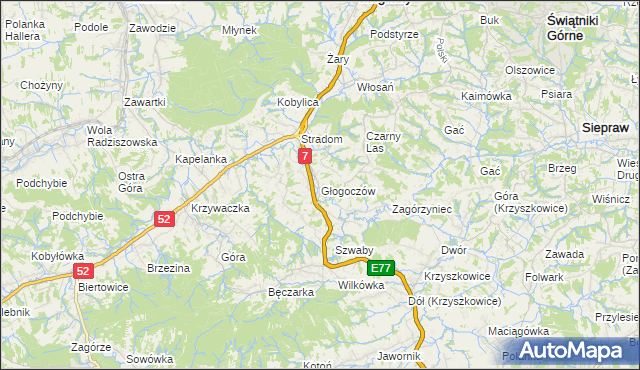 mapa Głogoczów, Głogoczów na mapie Targeo