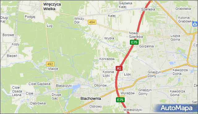 mapa Konradów gmina Blachownia, Konradów gmina Blachownia na mapie Targeo