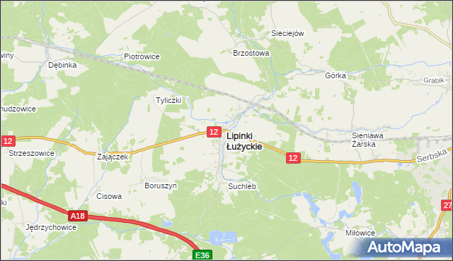 mapa Lipinki Łużyckie, Lipinki Łużyckie na mapie Targeo