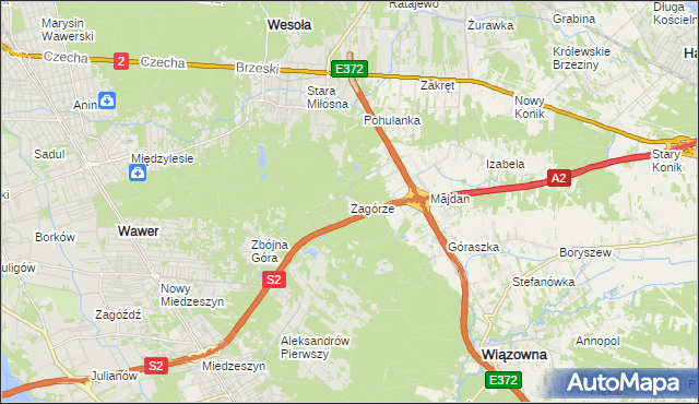 mapa Zagórze gmina Wiązowna, Zagórze gmina Wiązowna na mapie Targeo