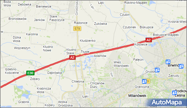 mapa Adamów gmina Grodzisk Mazowiecki, Adamów gmina Grodzisk Mazowiecki na mapie Targeo