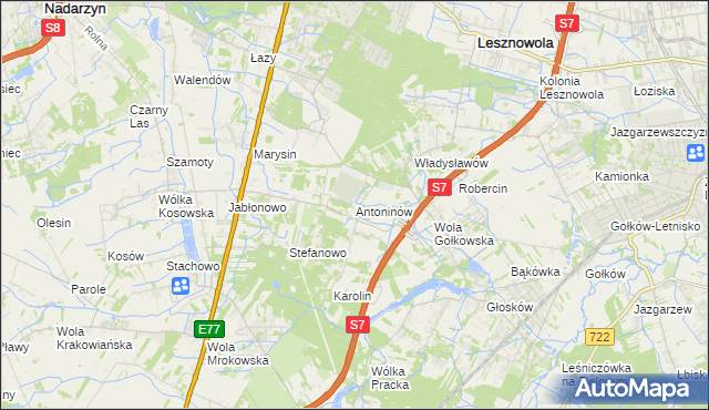 mapa Antoninów gmina Piaseczno, Antoninów gmina Piaseczno na mapie Targeo