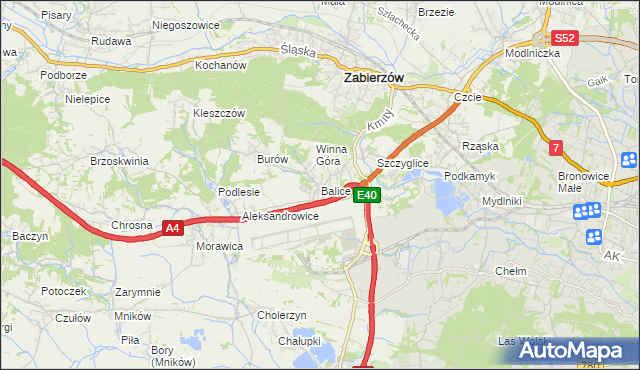 mapa Balice gmina Zabierzów, Balice gmina Zabierzów na mapie Targeo