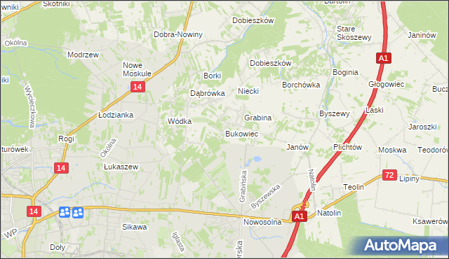 mapa Bukowiec gmina Nowosolna, Bukowiec gmina Nowosolna na mapie Targeo