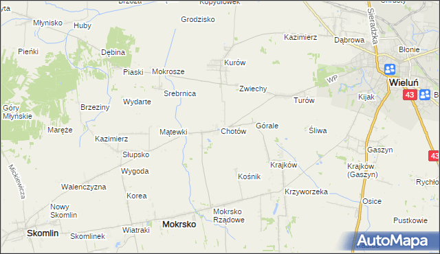 mapa Chotów gmina Mokrsko, Chotów gmina Mokrsko na mapie Targeo