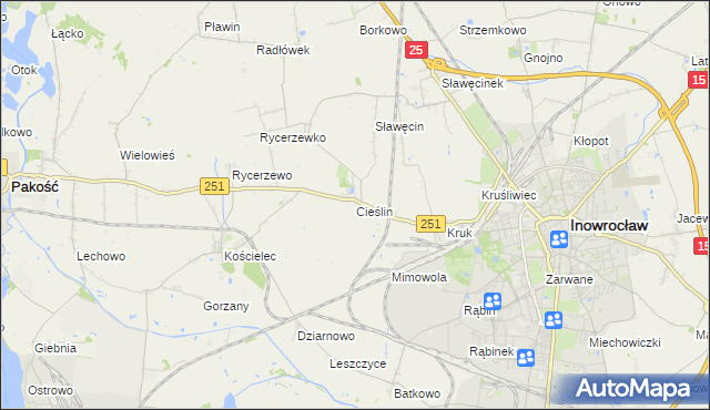 mapa Cieślin gmina Inowrocław, Cieślin gmina Inowrocław na mapie Targeo