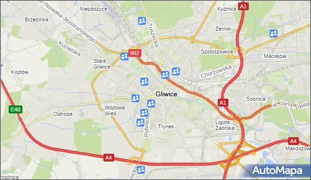 mapa Gliwic, Gliwice na mapie Targeo