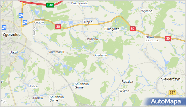 mapa Gozdanin gmina Zgorzelec, Gozdanin gmina Zgorzelec na mapie Targeo