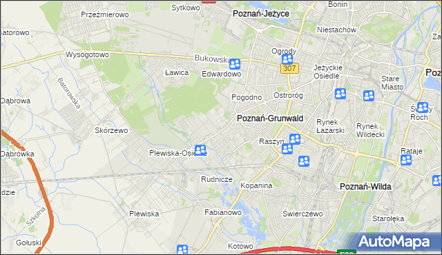 mapa Grunwald gmina Poznań, Grunwald gmina Poznań na mapie Targeo