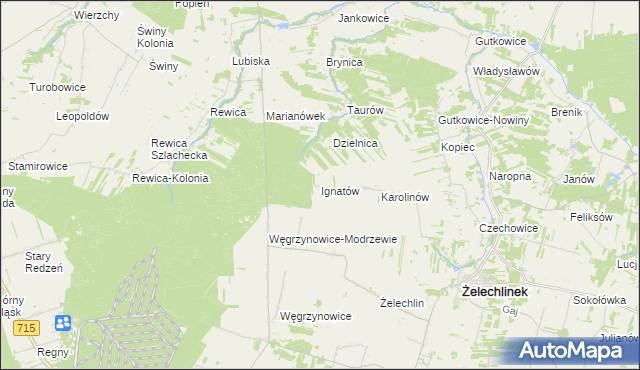 mapa Ignatów gmina Żelechlinek, Ignatów gmina Żelechlinek na mapie Targeo