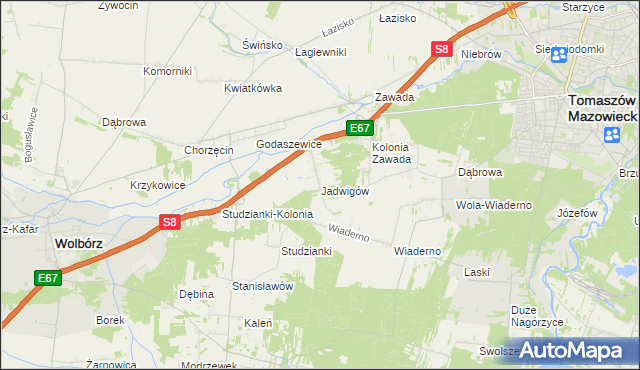 mapa Jadwigów gmina Tomaszów Mazowiecki, Jadwigów gmina Tomaszów Mazowiecki na mapie Targeo
