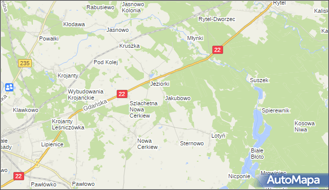 mapa Jakubowo gmina Chojnice, Jakubowo gmina Chojnice na mapie Targeo