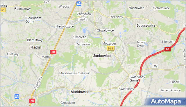 mapa Jankowice gmina Świerklany, Jankowice gmina Świerklany na mapie Targeo