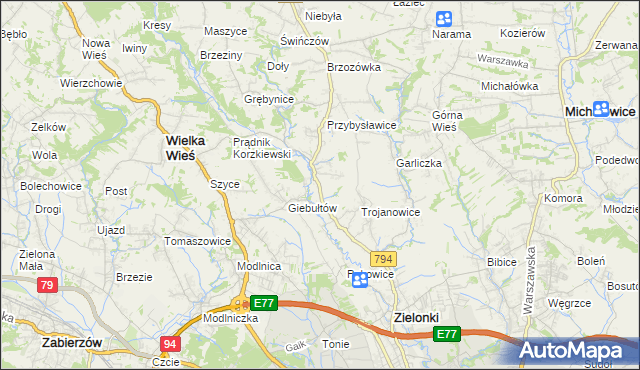 mapa Januszowice gmina Zielonki, Januszowice gmina Zielonki na mapie Targeo