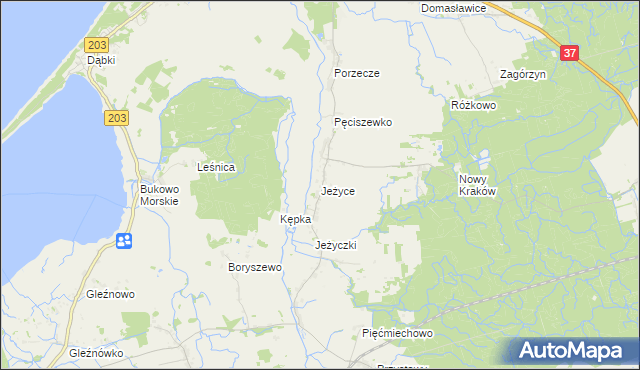 mapa Jeżyce gmina Darłowo, Jeżyce gmina Darłowo na mapie Targeo