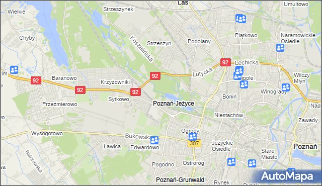 mapa Jeżyce gmina Poznań, Jeżyce gmina Poznań na mapie Targeo